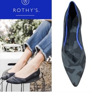 Rothy's cameo grey and black pointed flats size 6.5